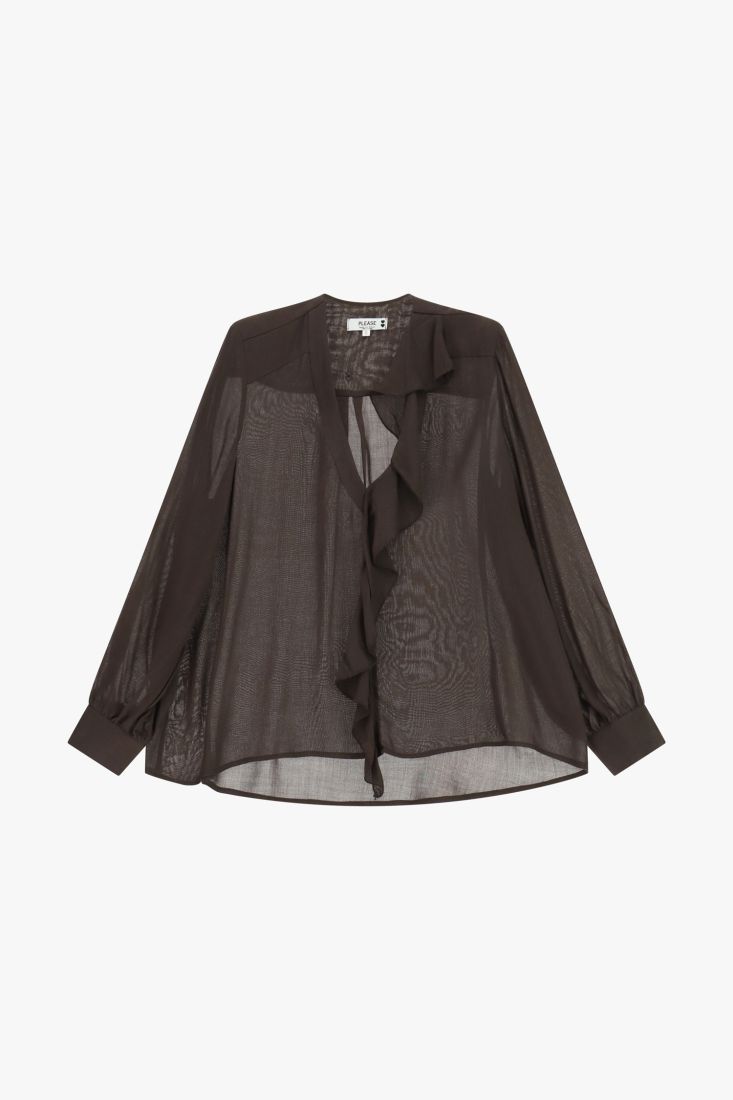 Blouse Please Charlotte à volants Taupe Foncé