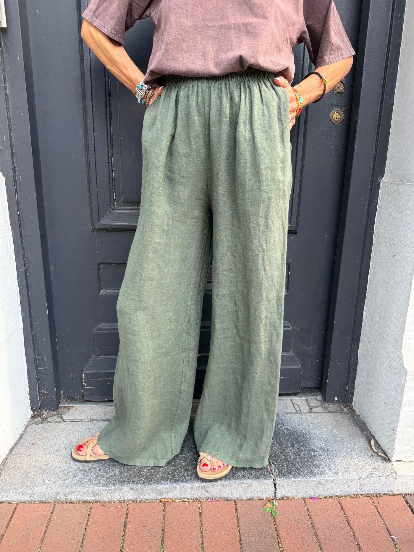 Pantalon Oscar en lin taille haute