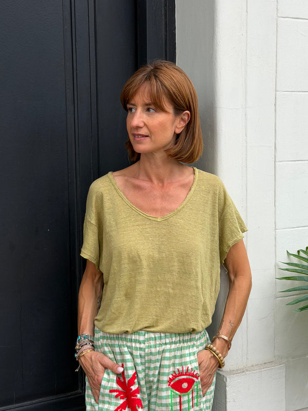 T-shirt Achille en Lin col V