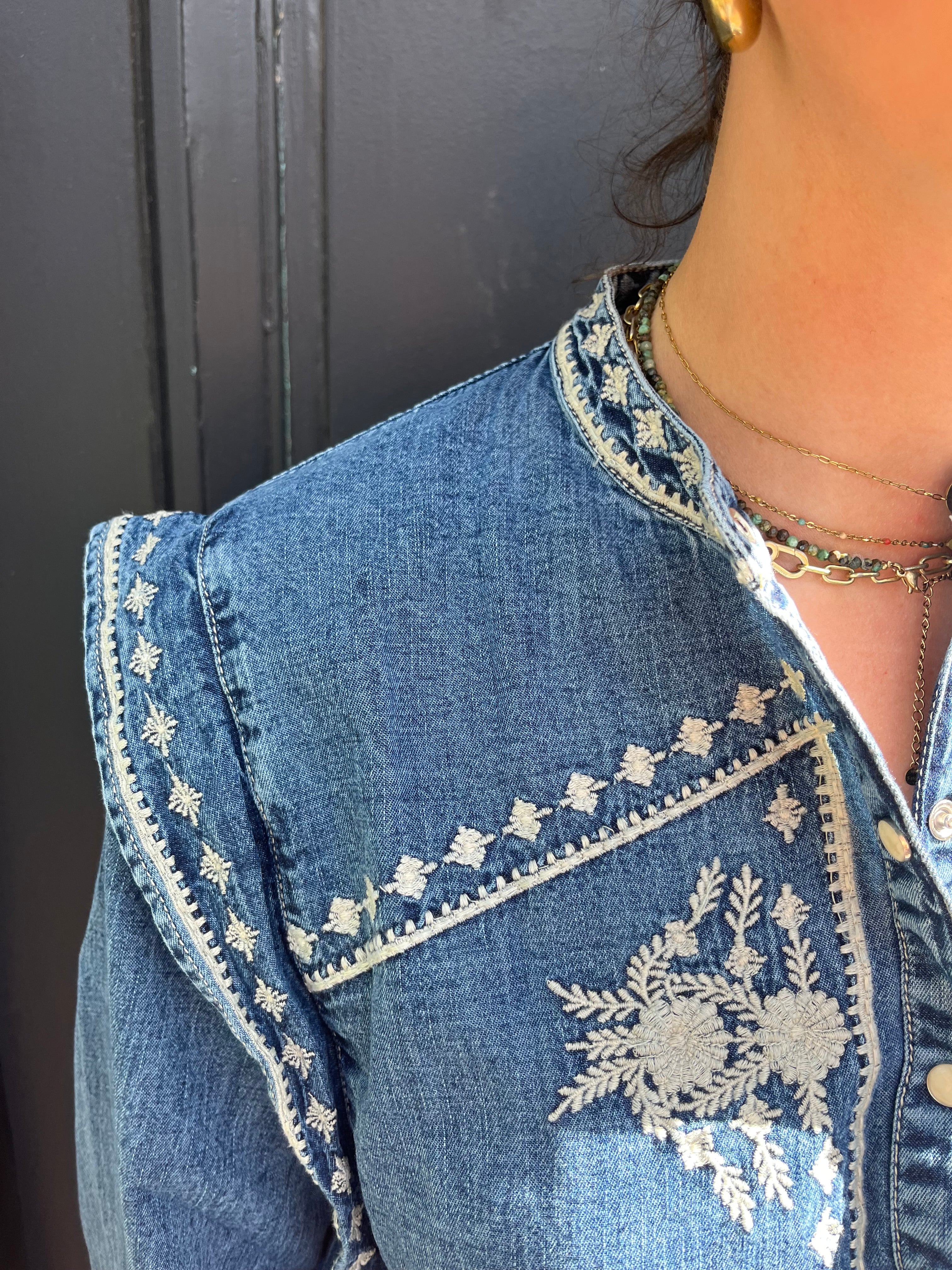 Blouse denim brodée NARCISO - MAISON HOTEL