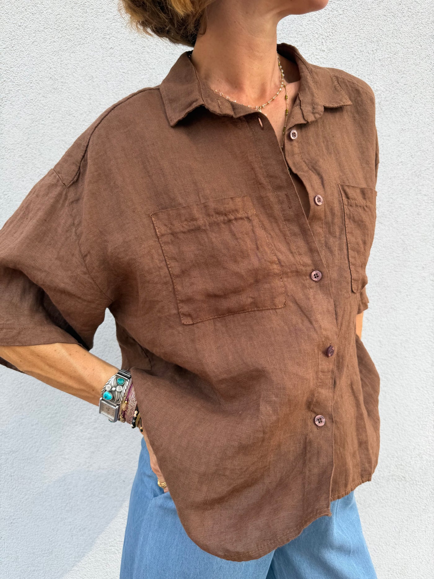 Blouse Milana en lin poches plaquées