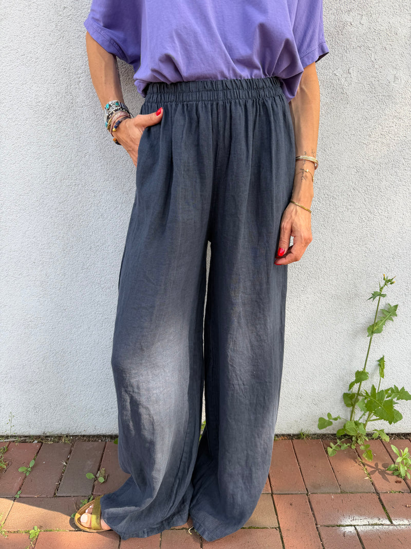 Pantalon Oscar en lin taille haute