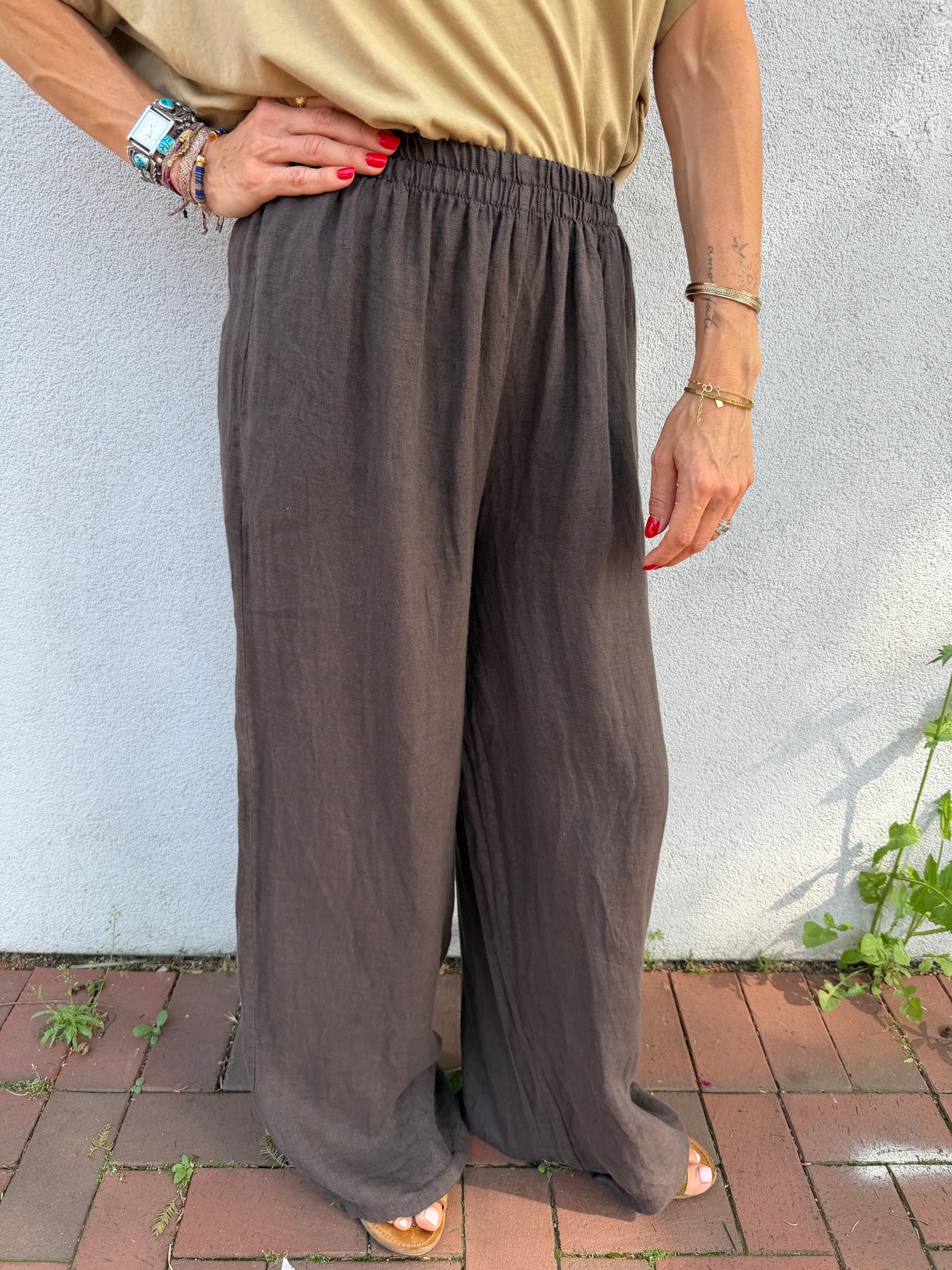 Pantalon Oscar en lin taille haute