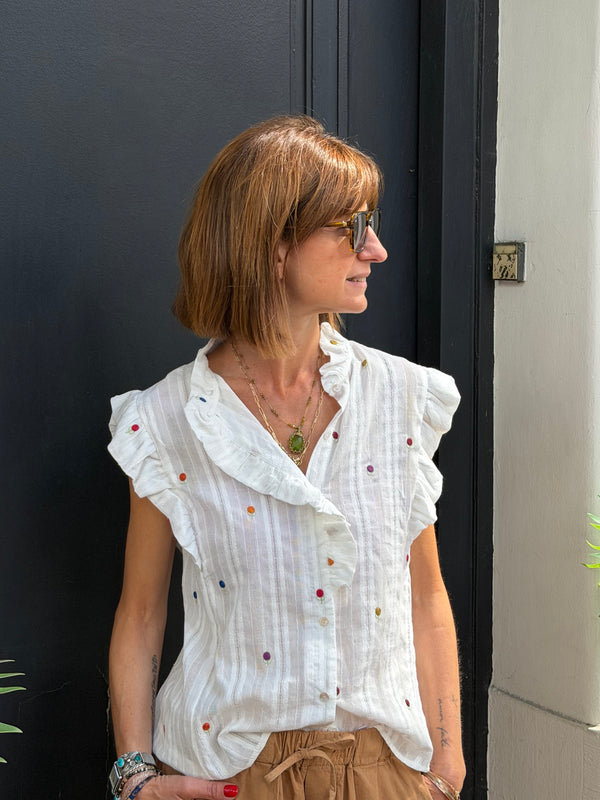 Blouse Sugar sans manches en dentelles brodée