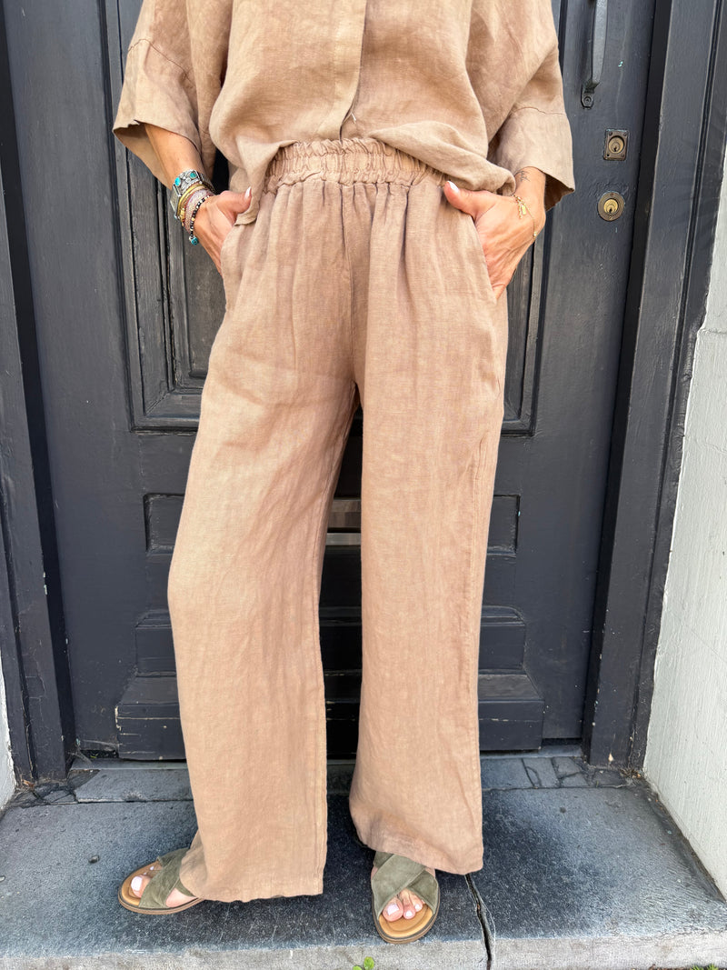 Pantalon Cameron en lin taupe