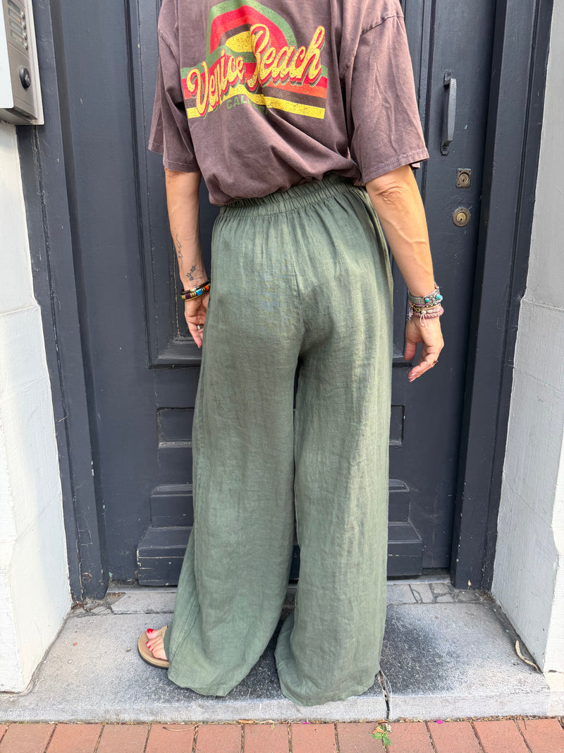 Pantalon Oscar en lin taille haute