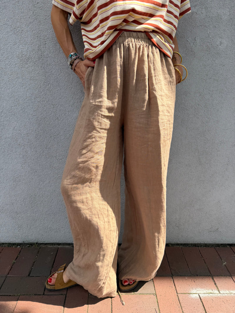 Pantalon Oscar en lin taille haute