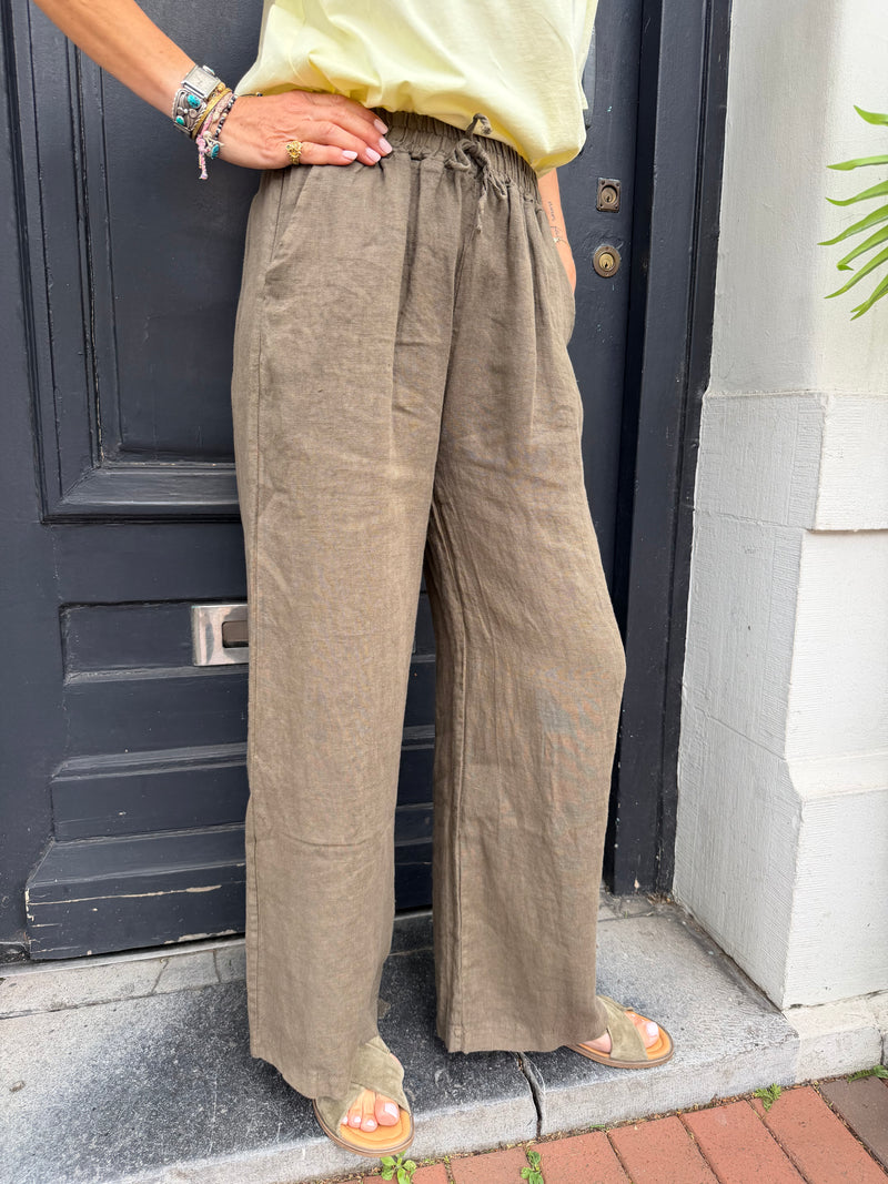 Pantalon Cameron en lin taupe