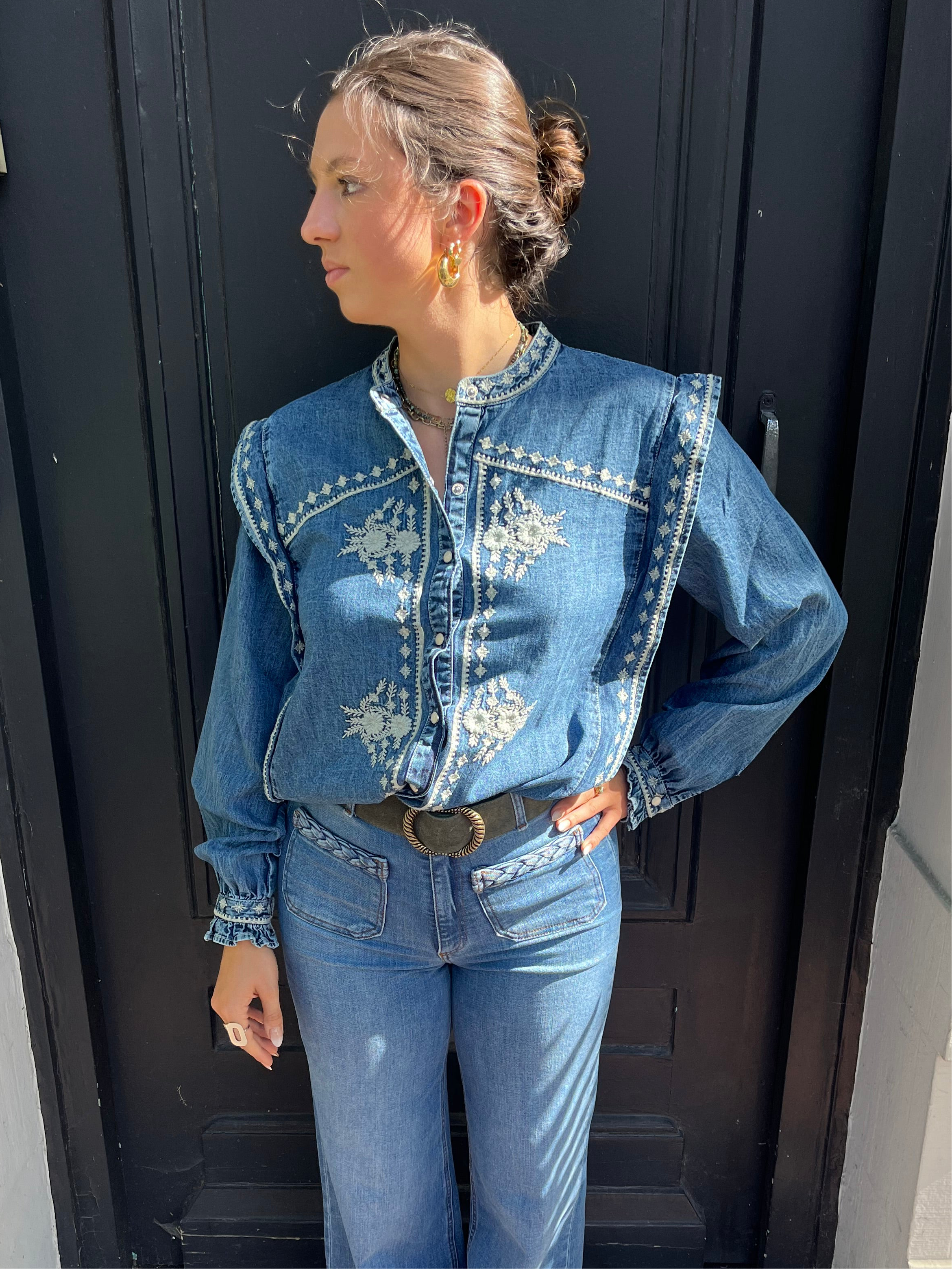 Blouse denim brodée NARCISO - MAISON HOTEL