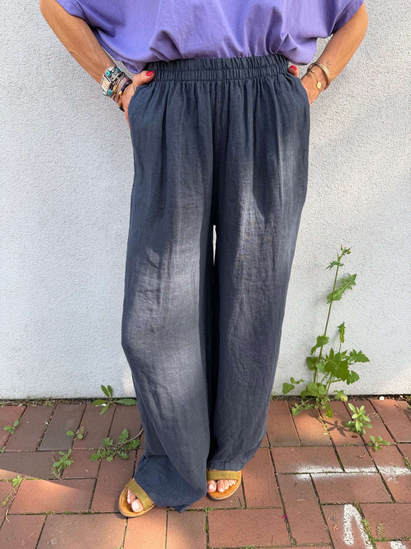 Pantalon Oscar en lin taille haute