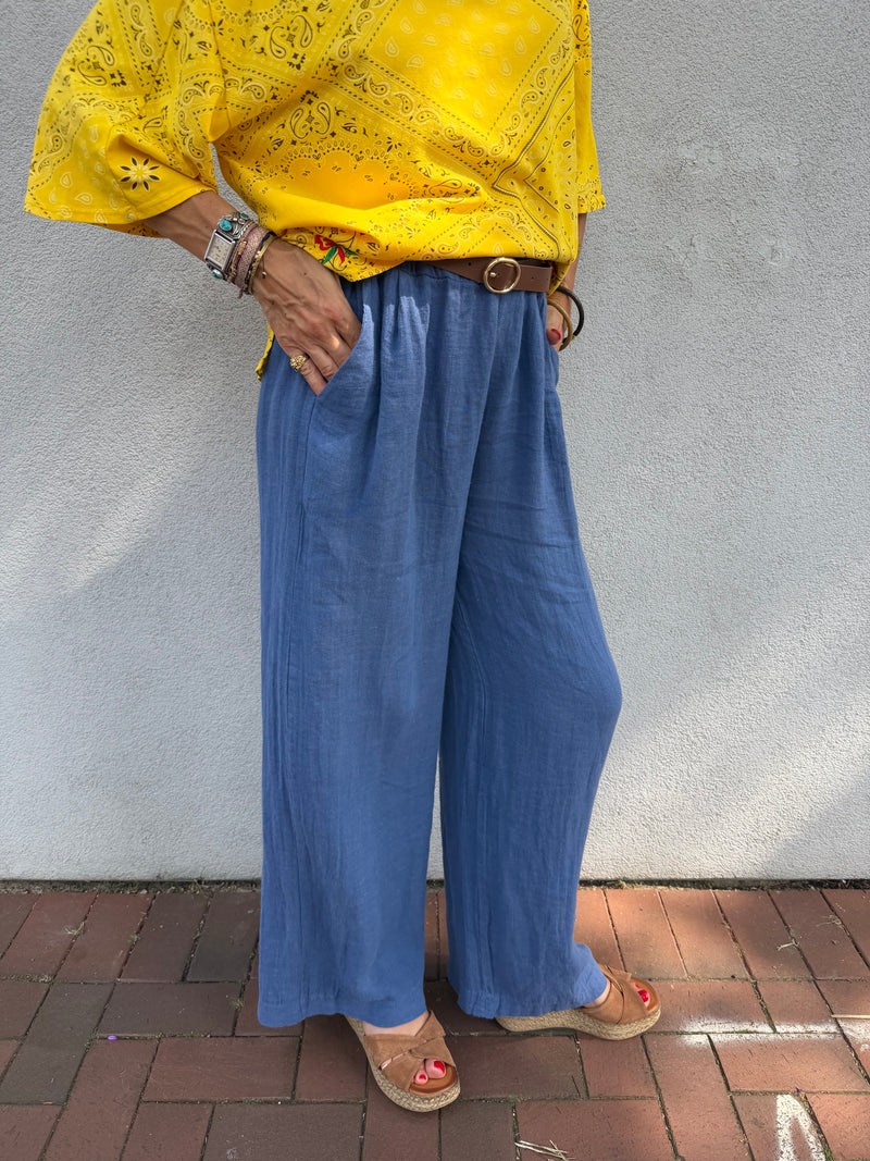 Pantalon Isis en lin taille élastiquée avec ceinture