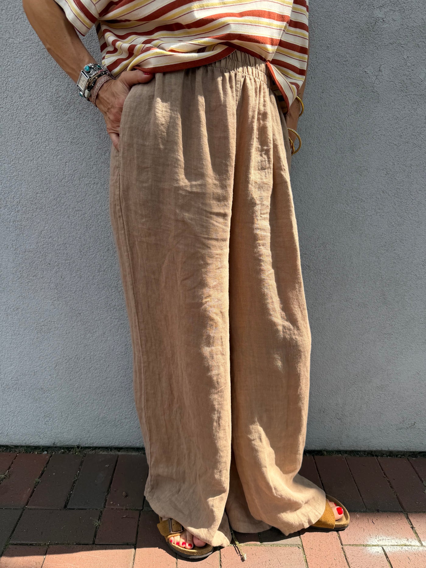 Pantalon Oscar en lin taille haute