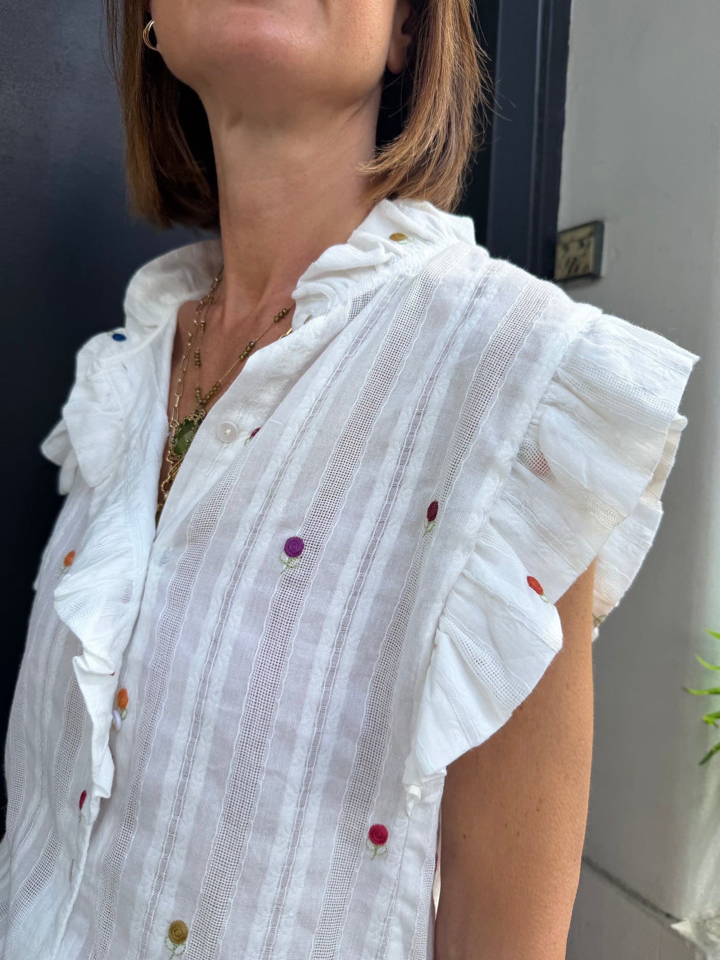 Blouse Sugar sans manches en dentelles brodée