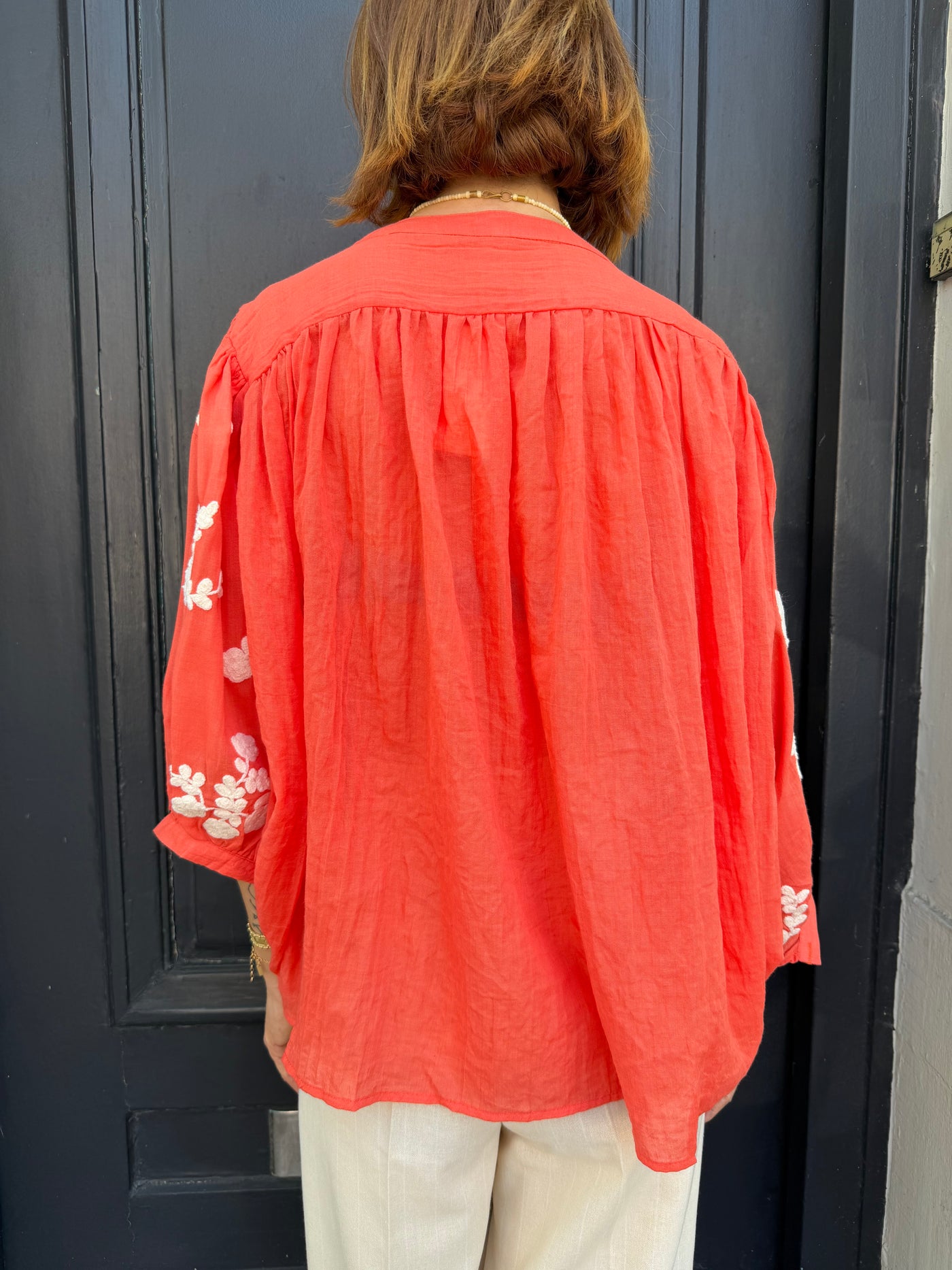 Blouse Fleur bohème voile de coton manches 3/4