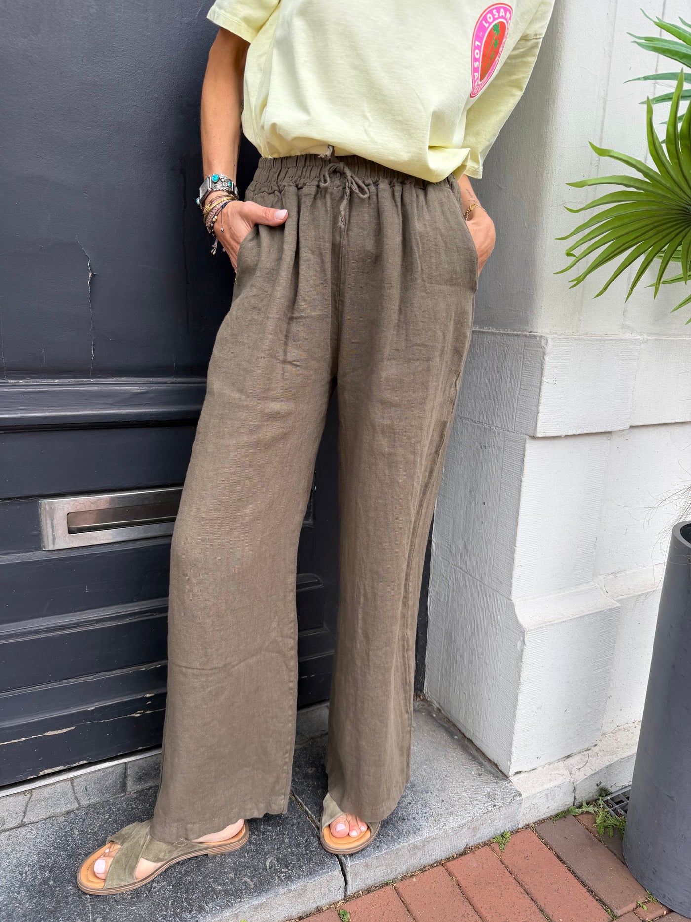 Pantalon Cameron en lin taupe