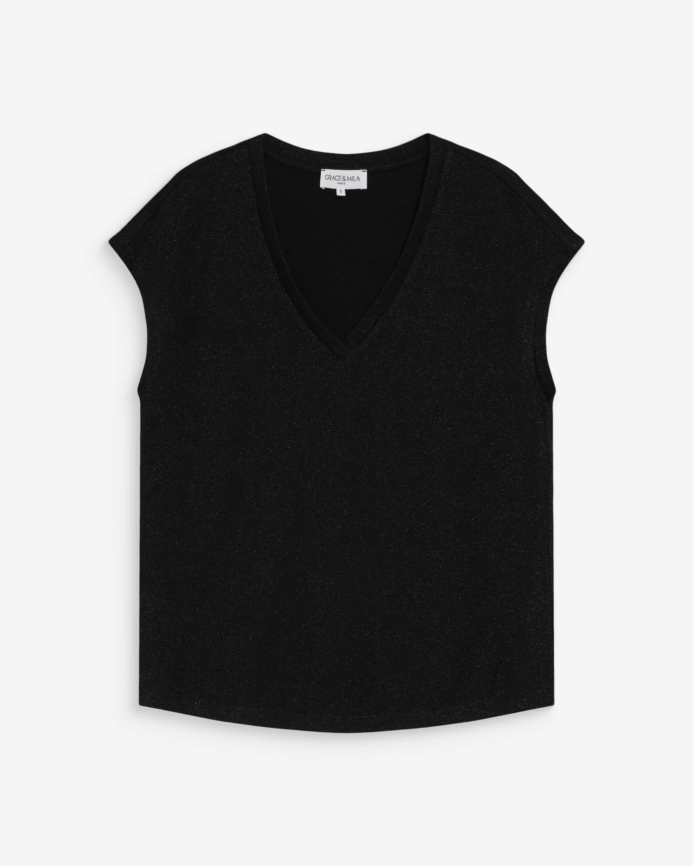 T-shirt Grace & Mila VALSONS col V noir en lurex