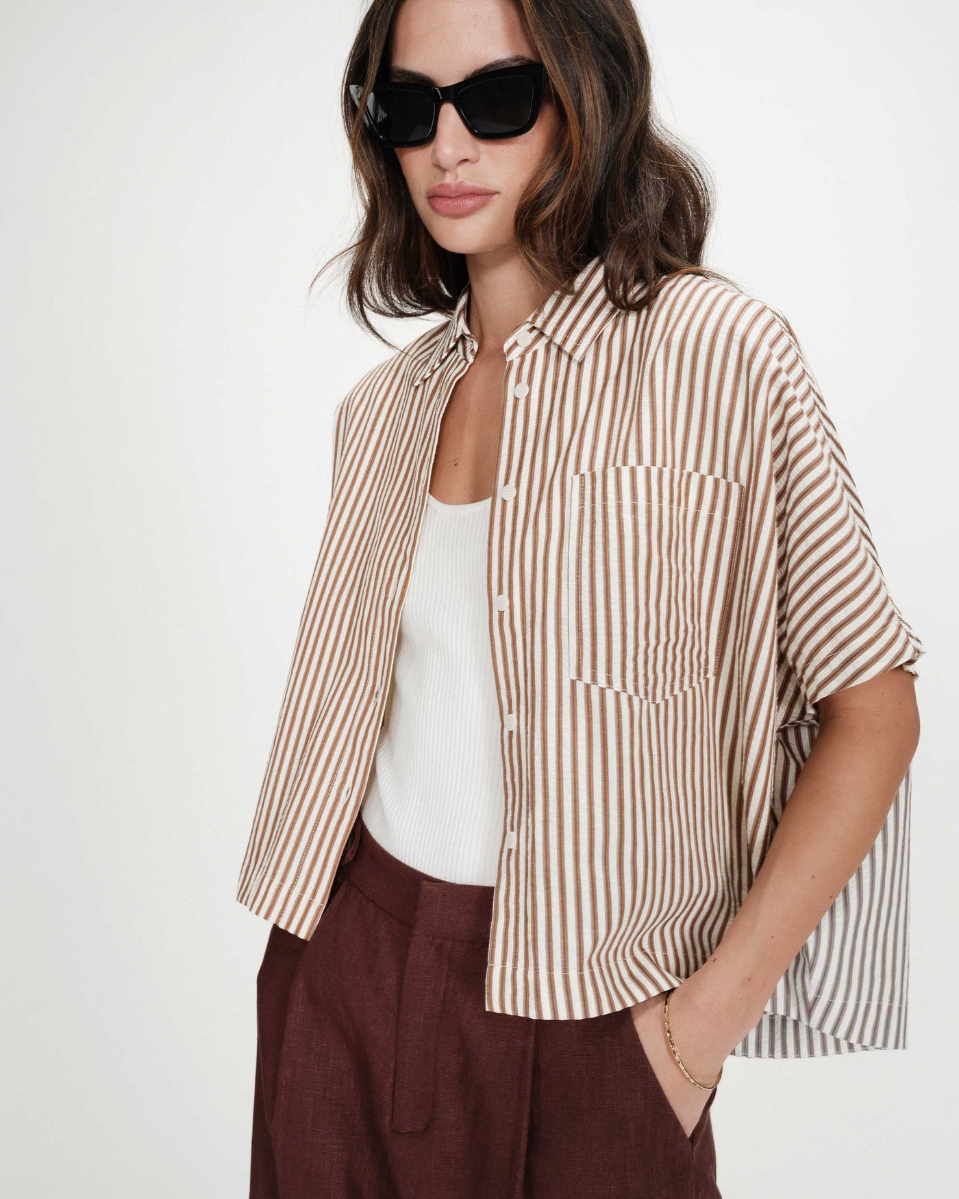 Chemise Grace & Mila Versia à rayures mocha