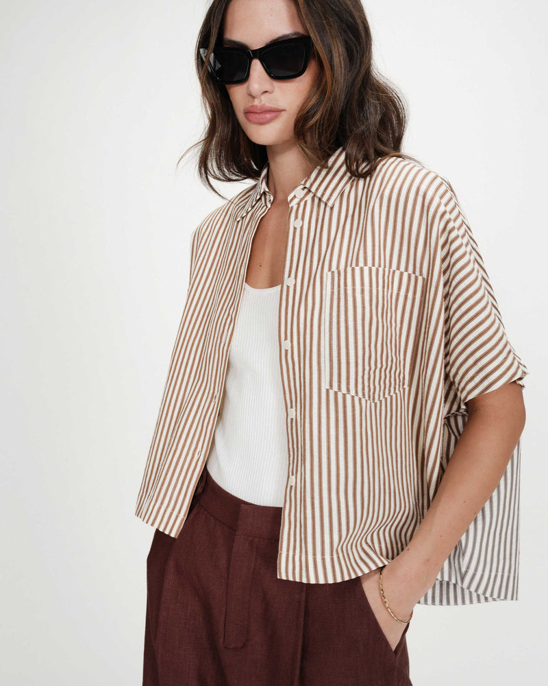 Chemise Grace & Mila Versia à rayures mocha