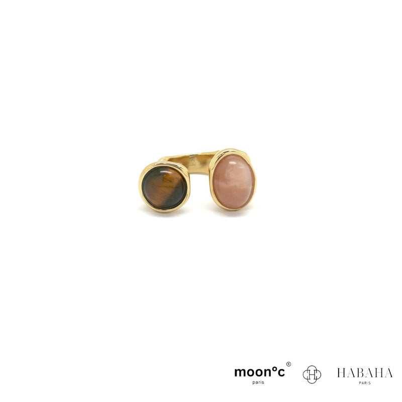 Bague Telia ouverte oeil de tigre/pierre de soleil rond ovale