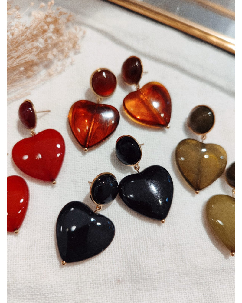 Boucle d'oreille coeur résine kaki