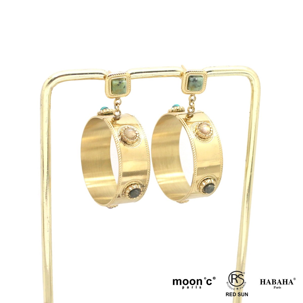Boucles d’oreilles cercle pierres naturelles