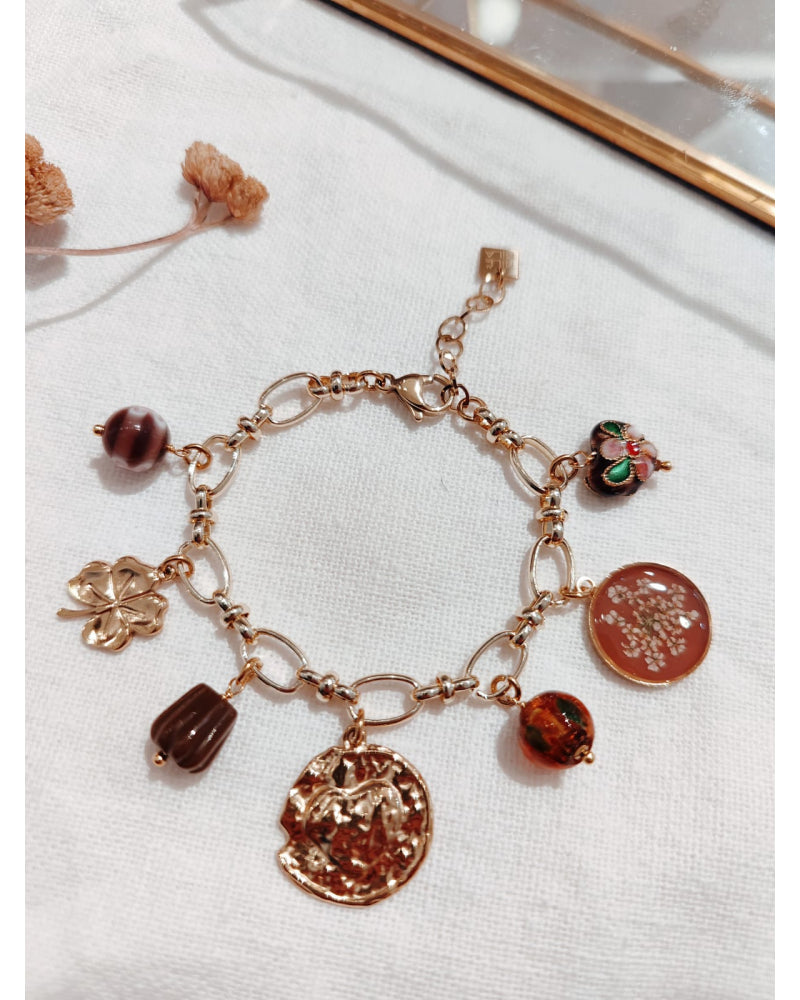 Bracelet fleurs séchées doré CHANCE