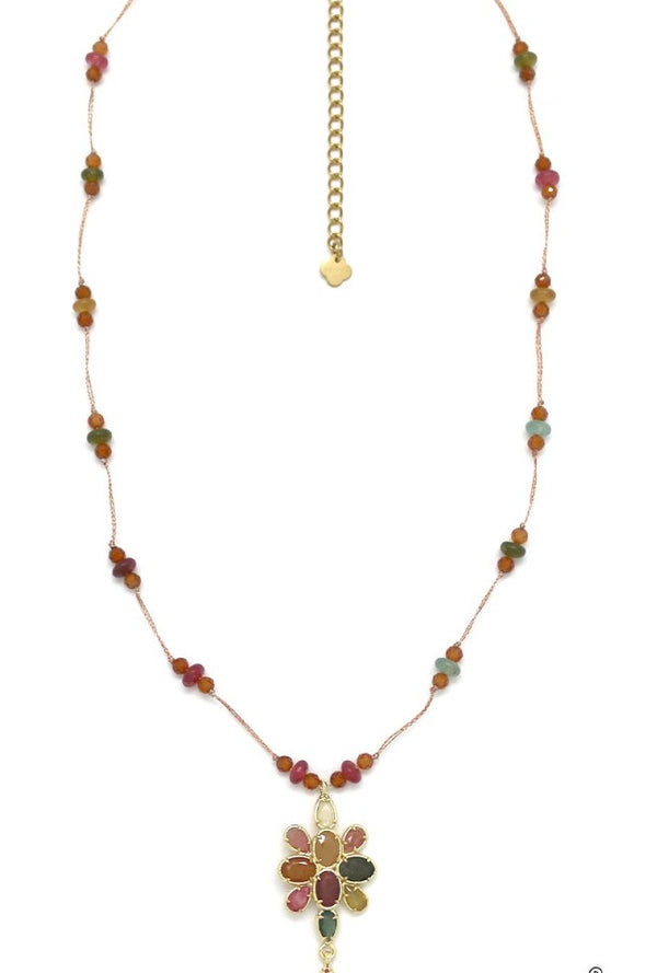 Collier fil perlé fleurs tourmaline LIA