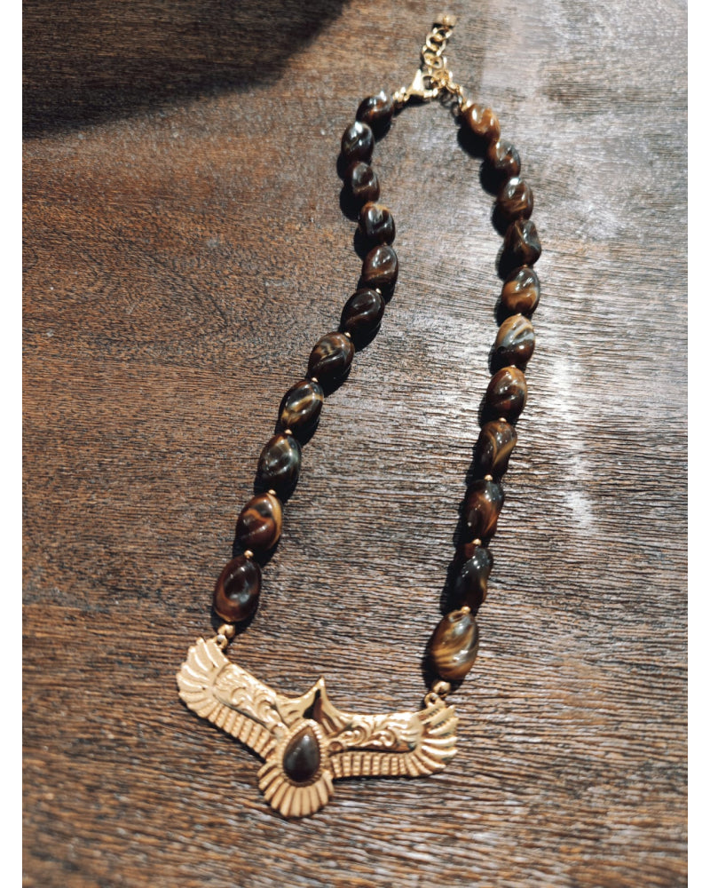Collier perles résine aigle doré ATHENA
