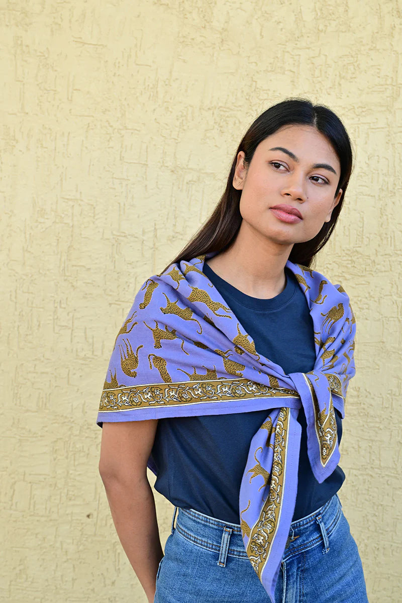 Foulard byzantine grand Fauve bleu horizon