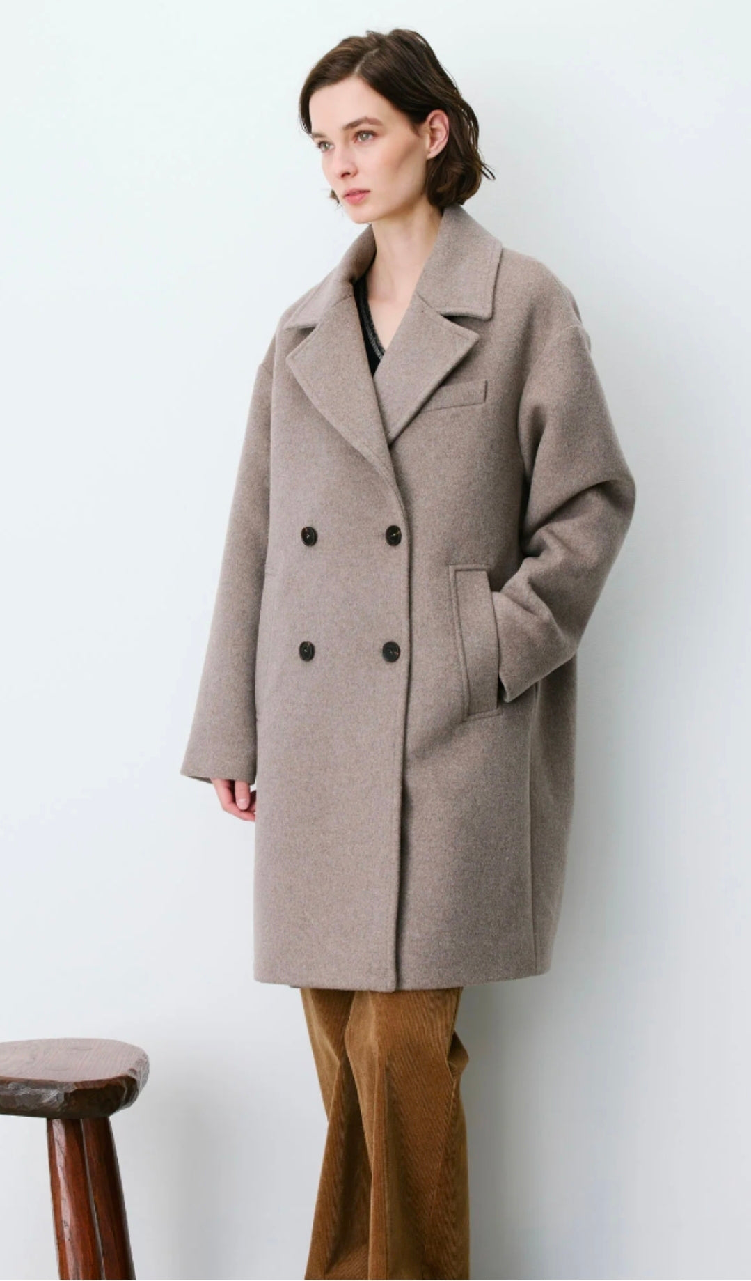 Manteau Grace et Mila long croisé en laine mélangée grege Alois