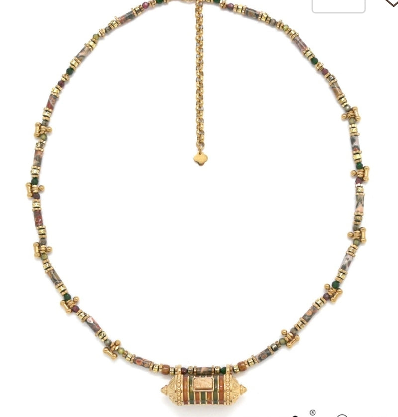 Collier Mali tube mix perles de pierres