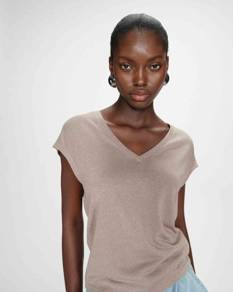 T-shirt Grace & Mila VALSONS col V noir en lurex