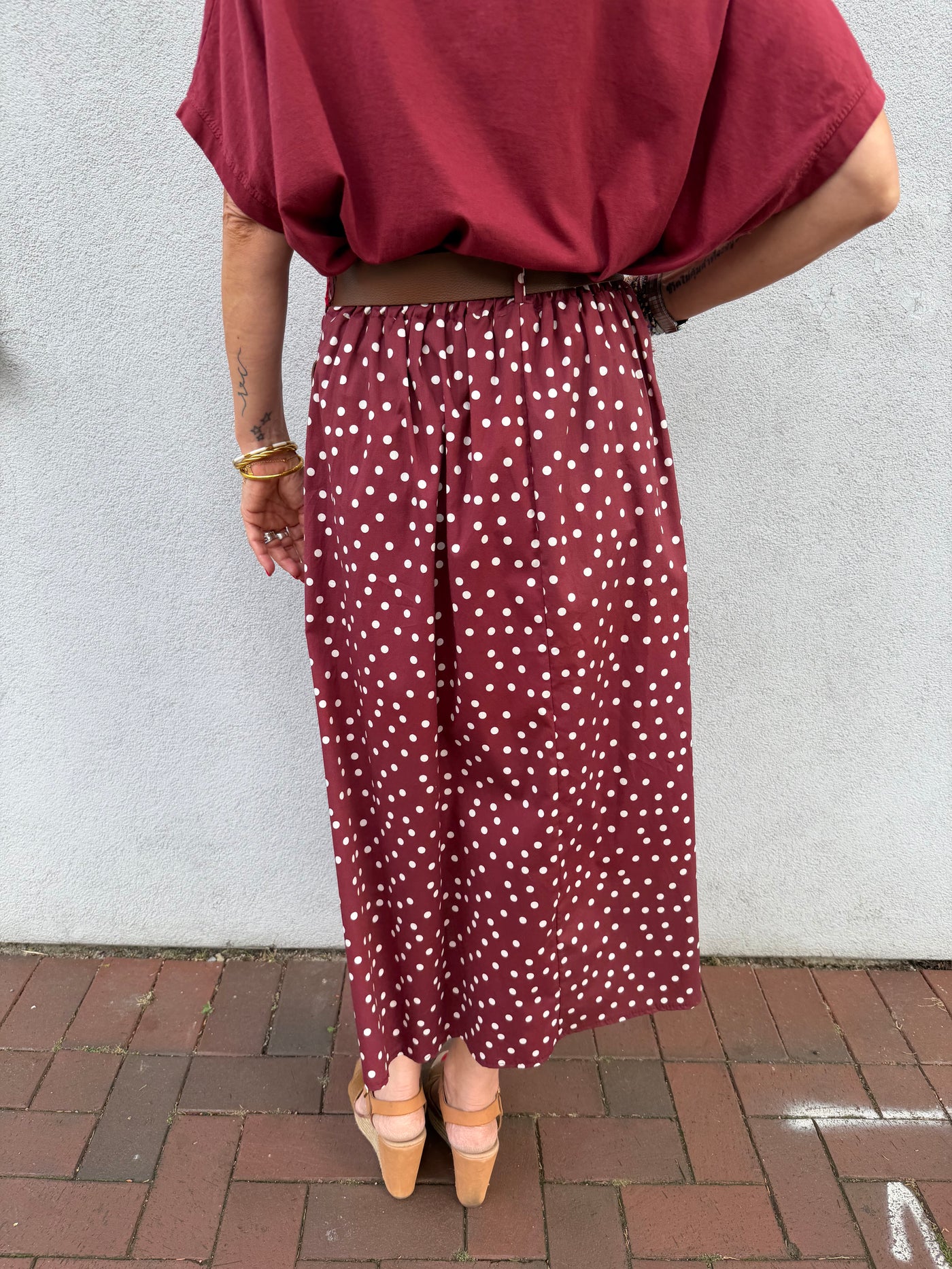 Jupe Johanna Jeanne longue en chambray à pois