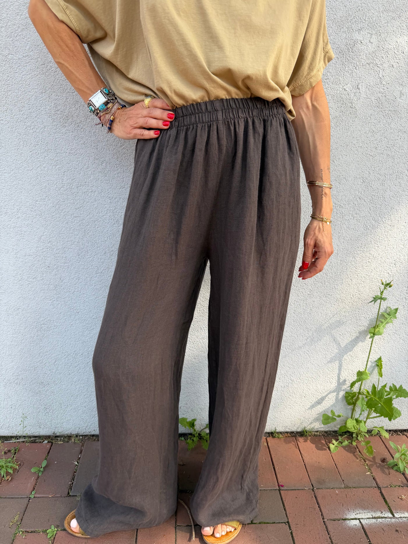 Pantalon Oscar en lin taille haute