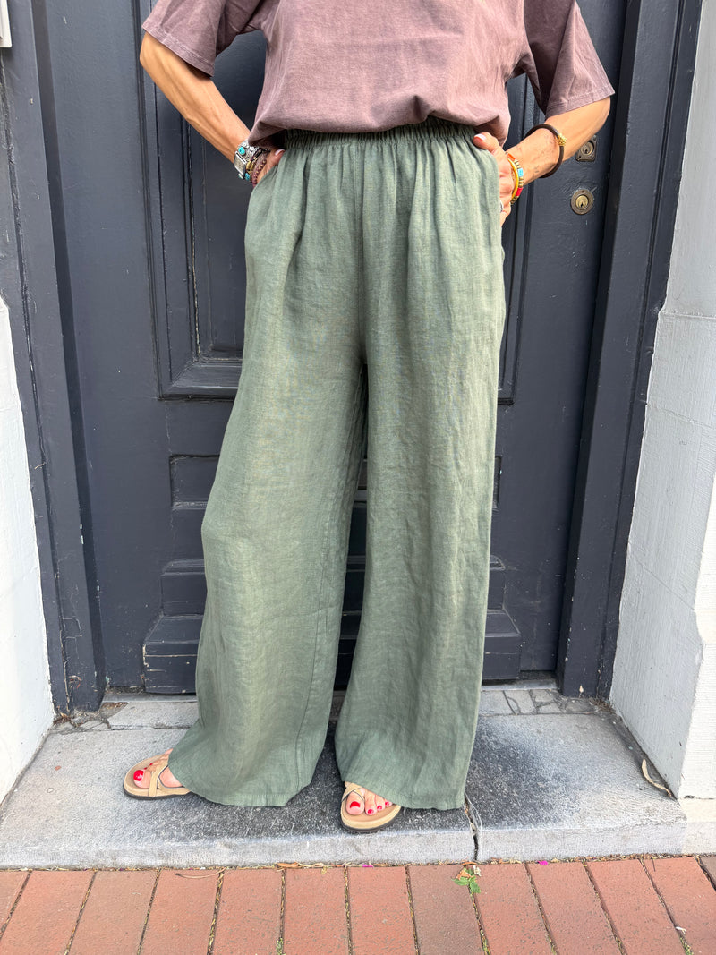 Pantalon Oscar en lin taille haute