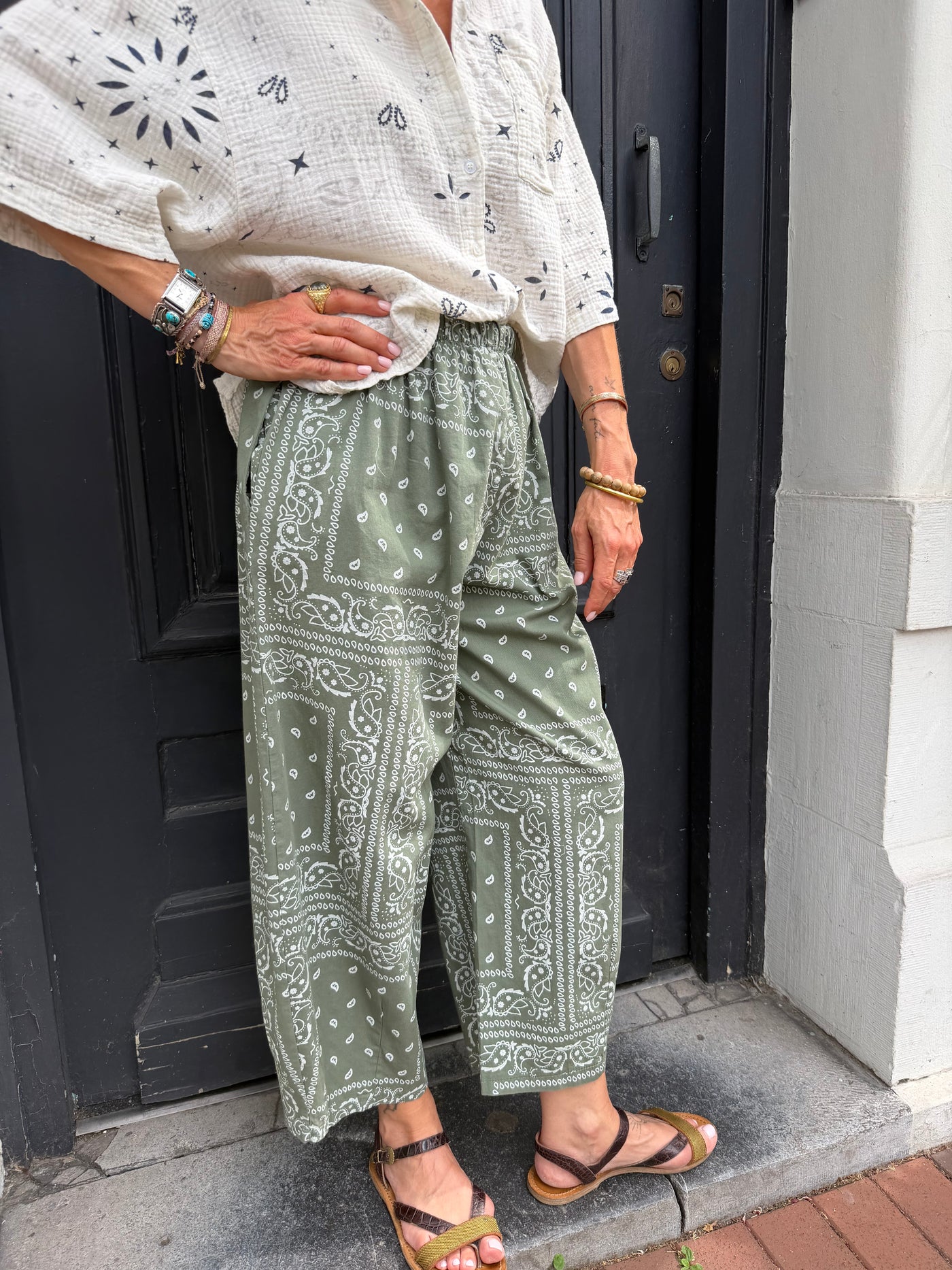 Pantalon Johanna Anna bandana vert sauge