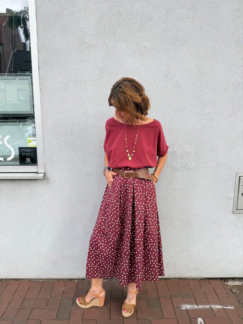 Jupe Johanna Jeanne longue en chambray à pois