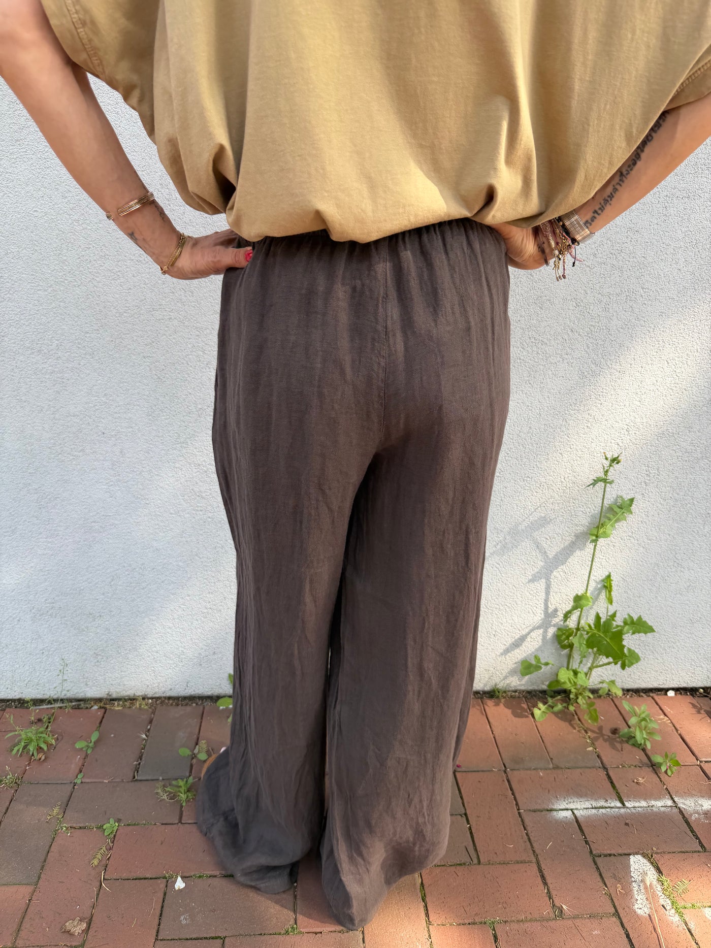 Pantalon Oscar en lin taille haute