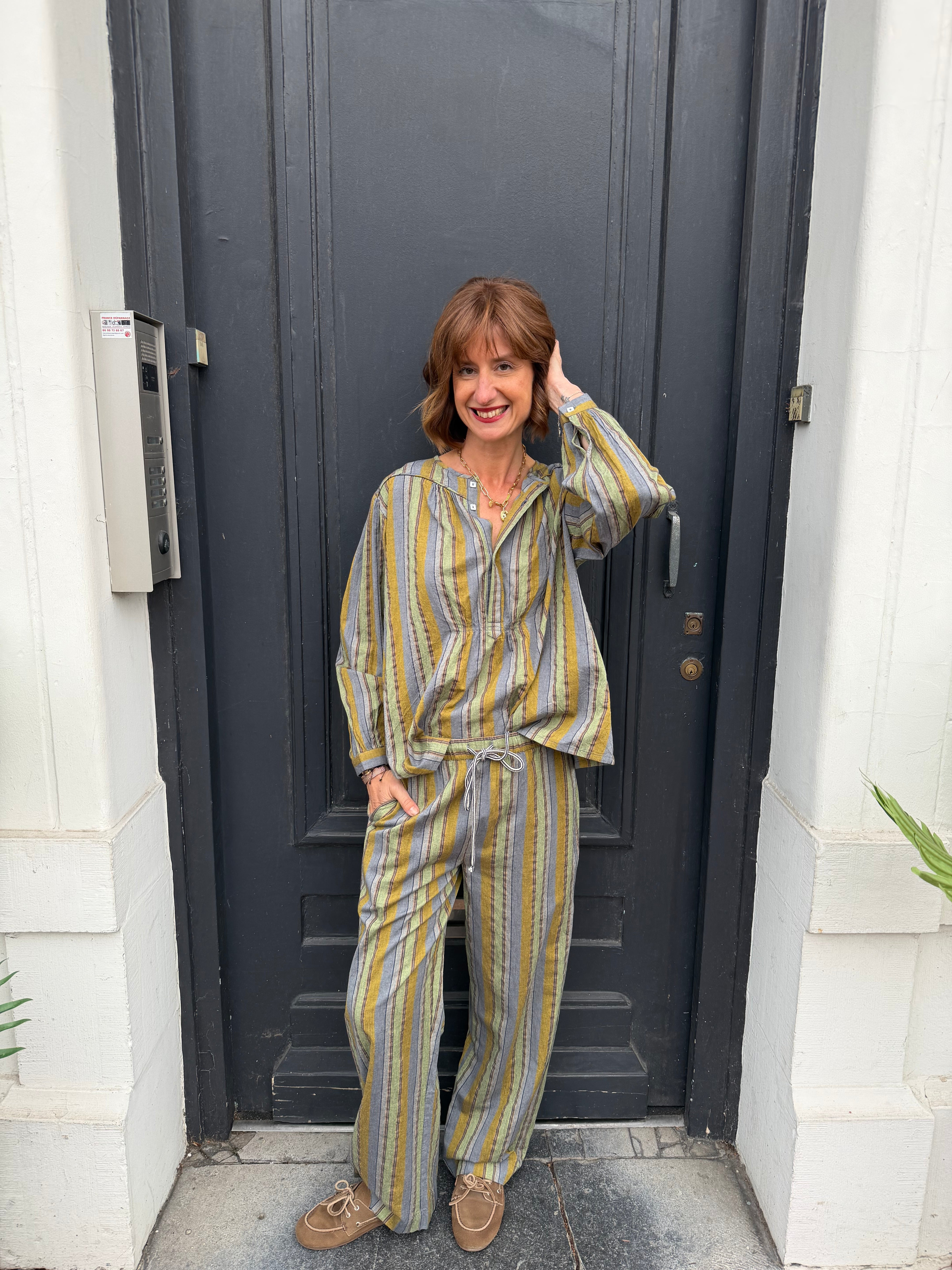 Pantalon HOD Poppy green stripe