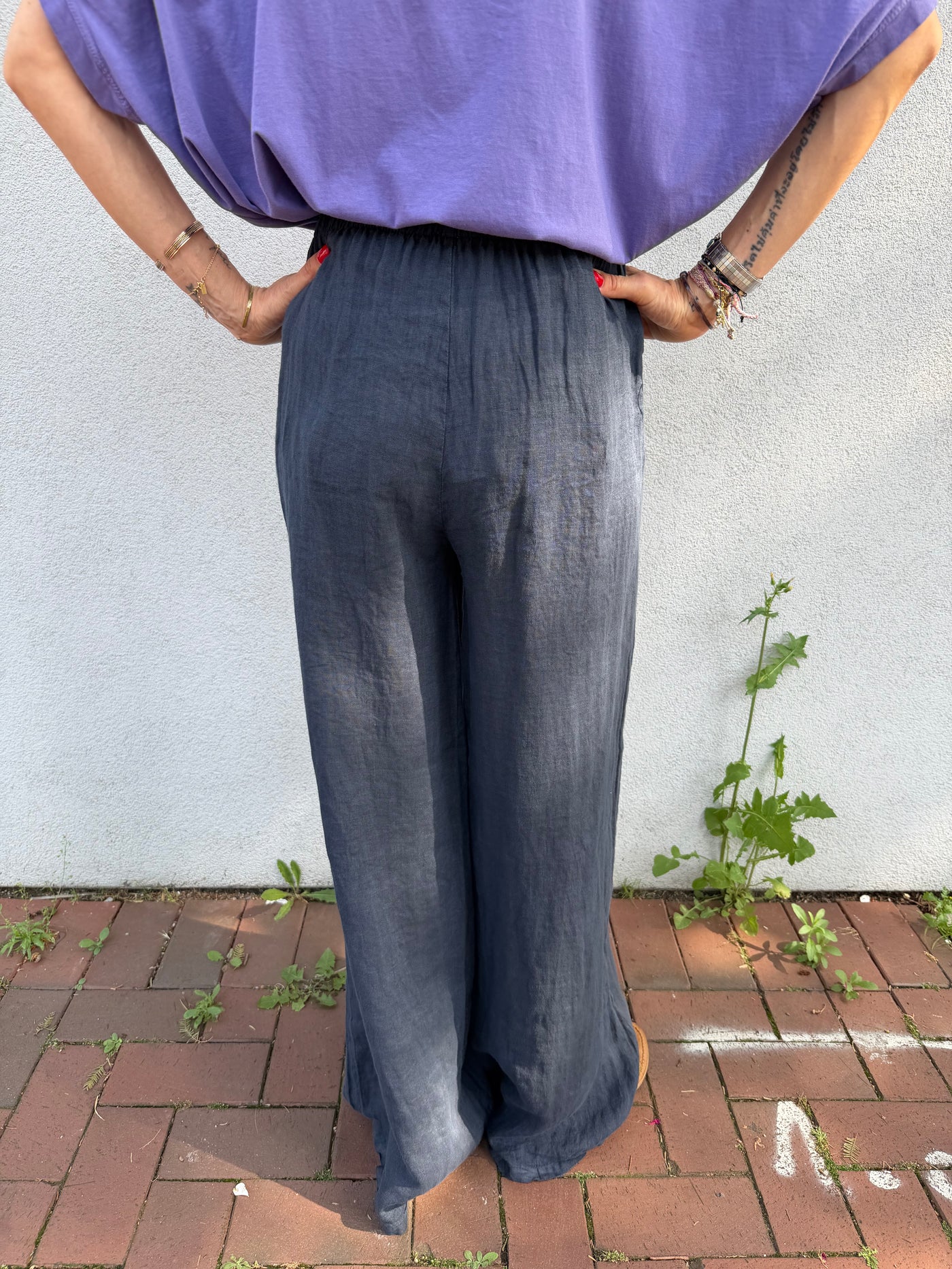 Pantalon Oscar en lin taille haute