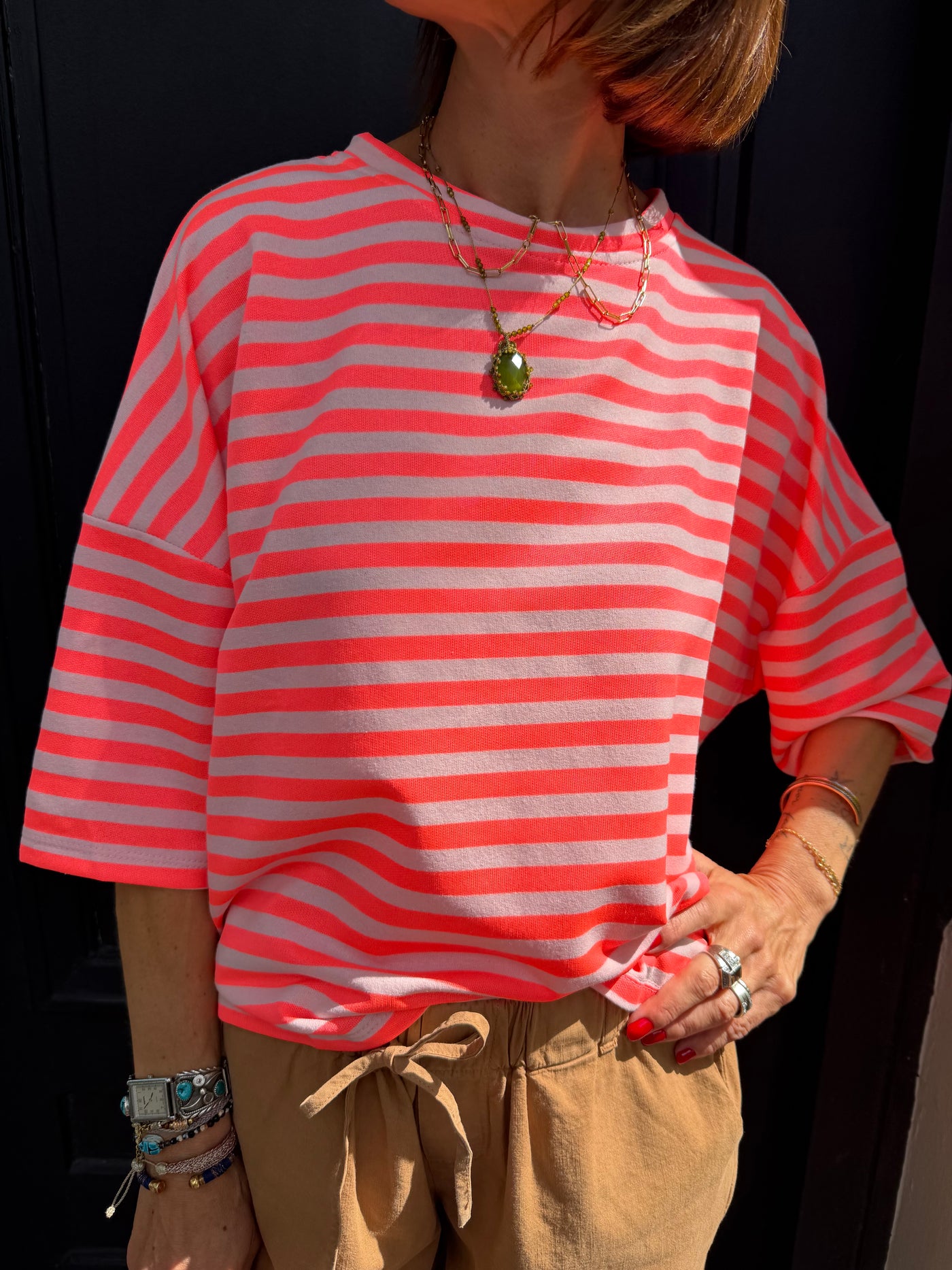 T-shirt Olivia à rayures manches courtes