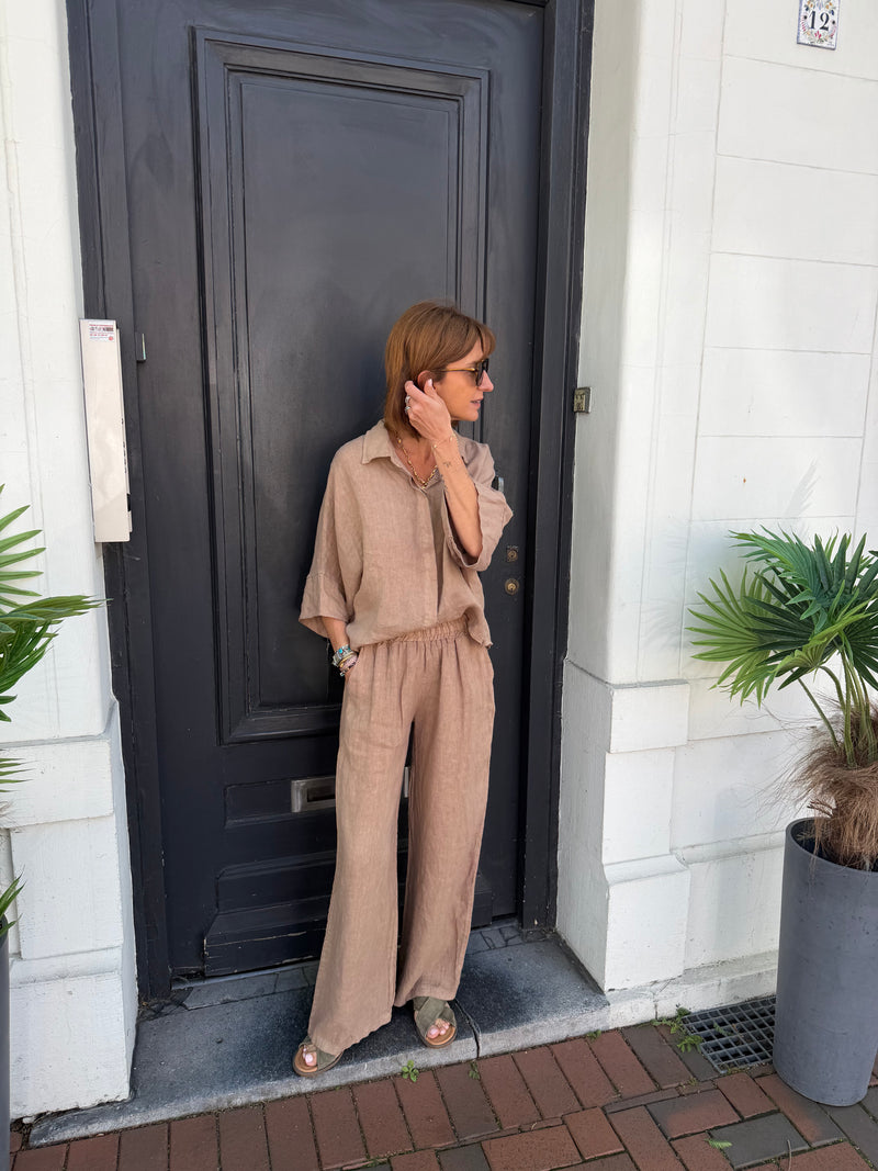 Pantalon Cameron en lin taupe