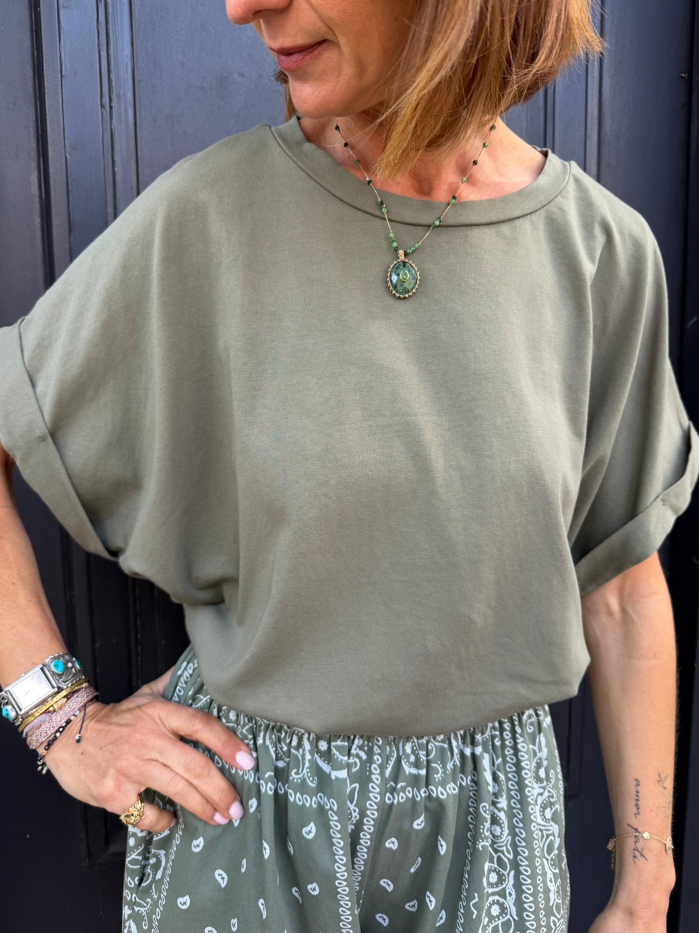 T-shirt Bob kaki manches courtes