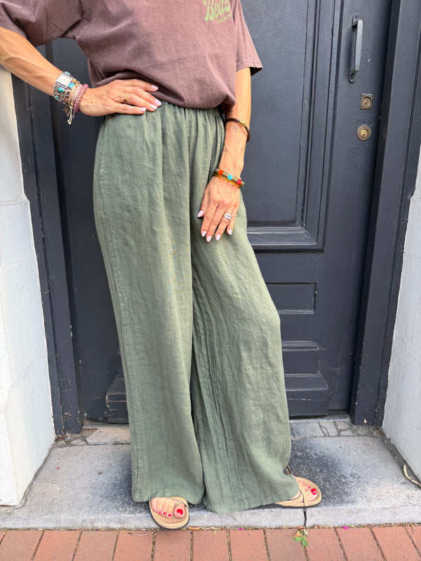 Pantalon Oscar en lin taille haute