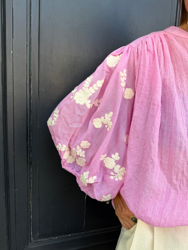 Blouse Fleur bohème voile de coton manches 3/4