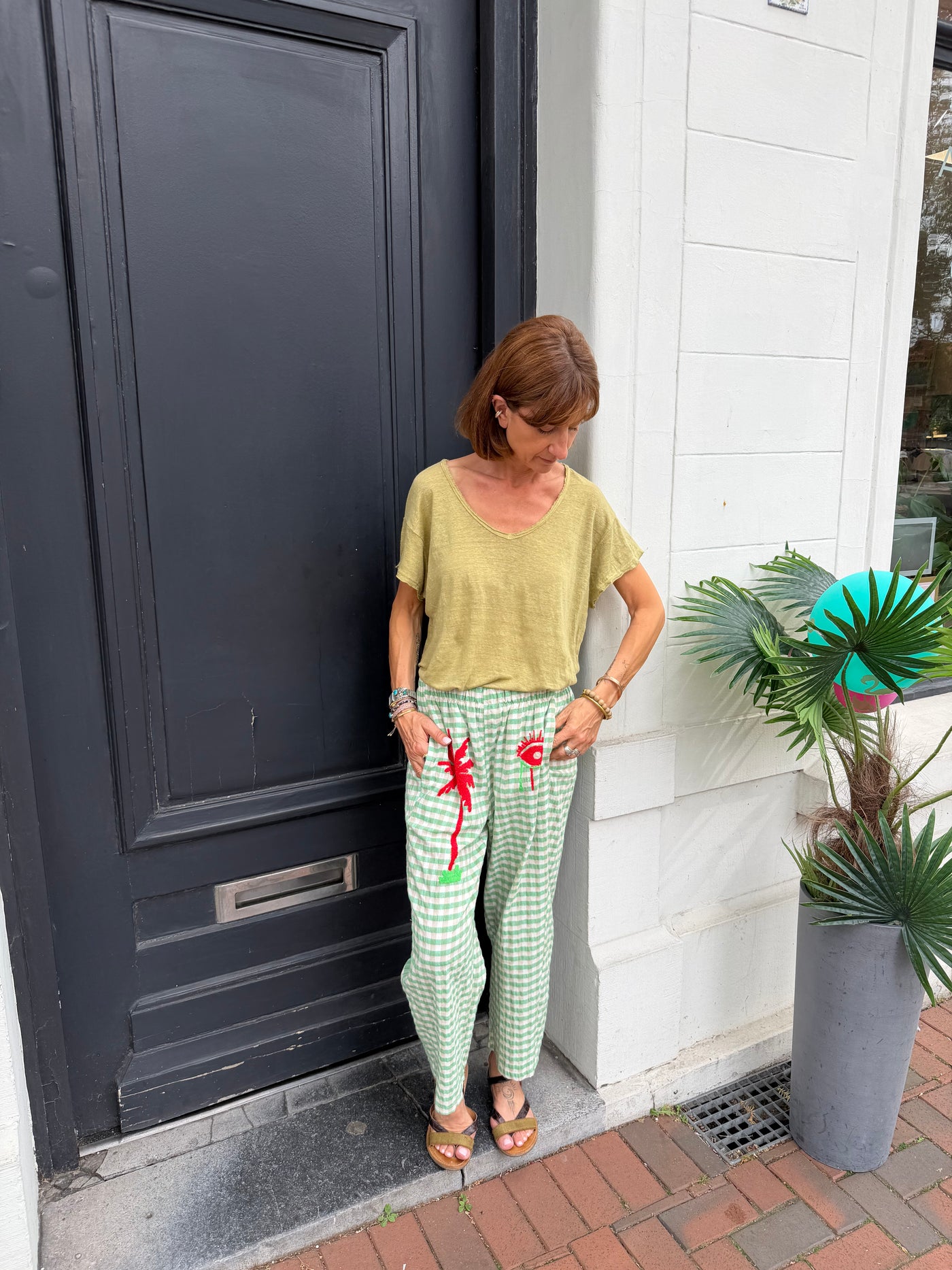 Pantalon Johanna Lorie à carreaux vert