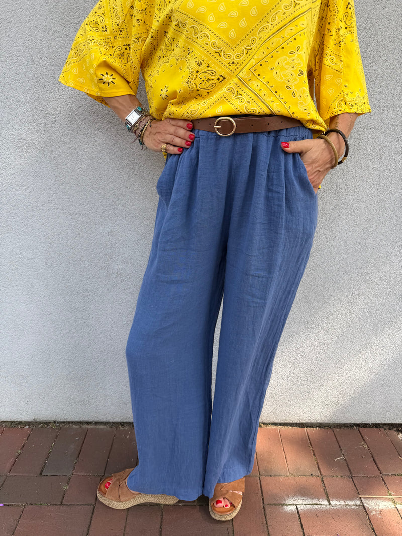 Pantalon Isis en lin taille élastiquée avec ceinture