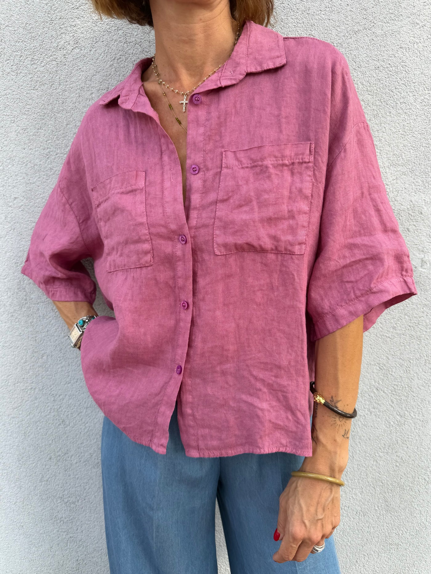 Blouse Milana en lin poches plaquées