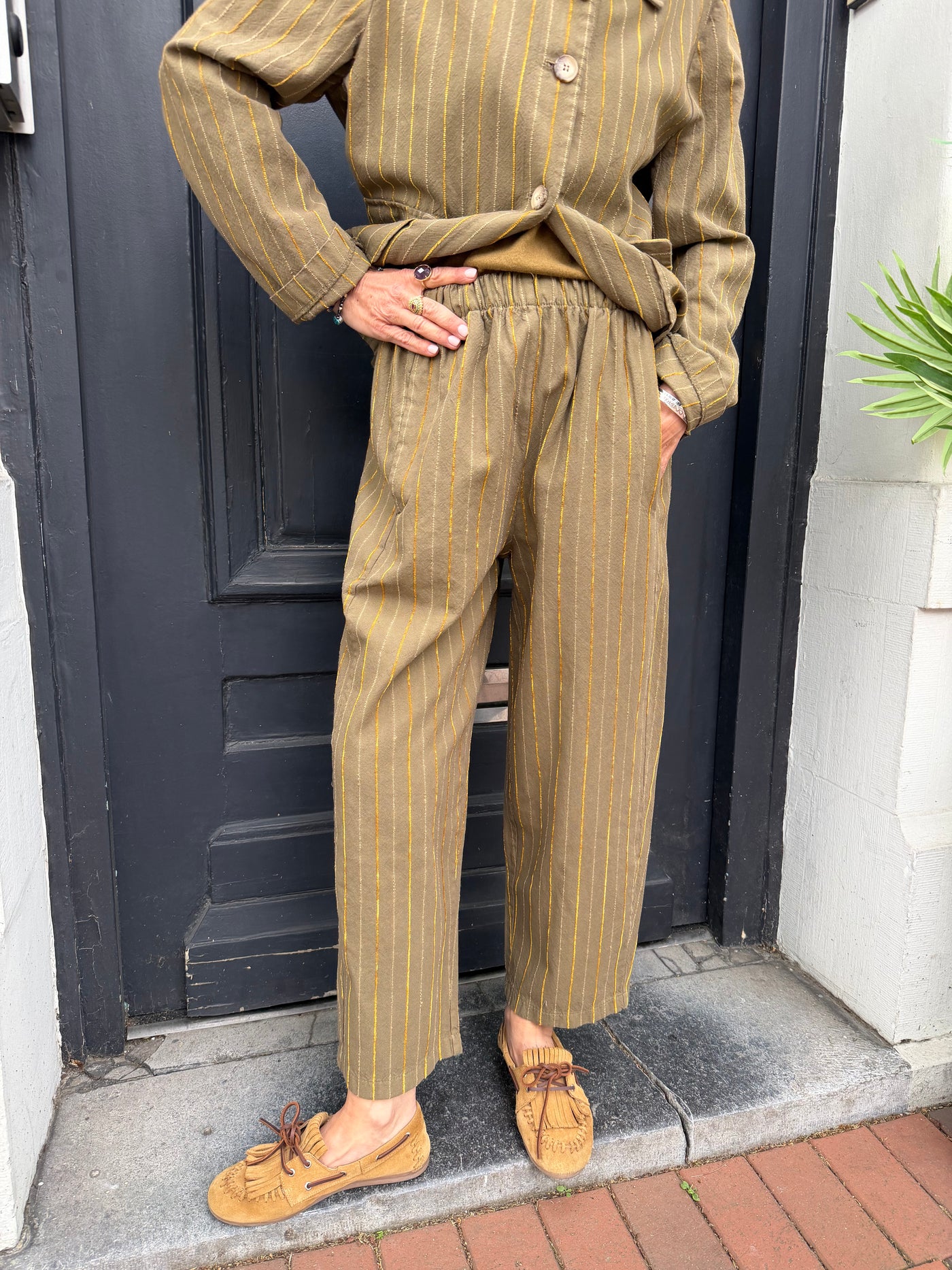 Pantalon Marie olive à rayures