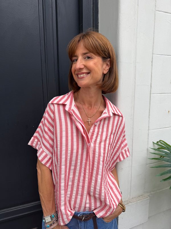 Blouse Solene à rayures manches courtes
